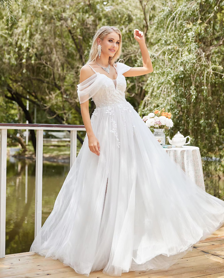 Spaghettiträger A Linie Standesamtkleid Deborah mit Tüll und&nbsp;Spitze