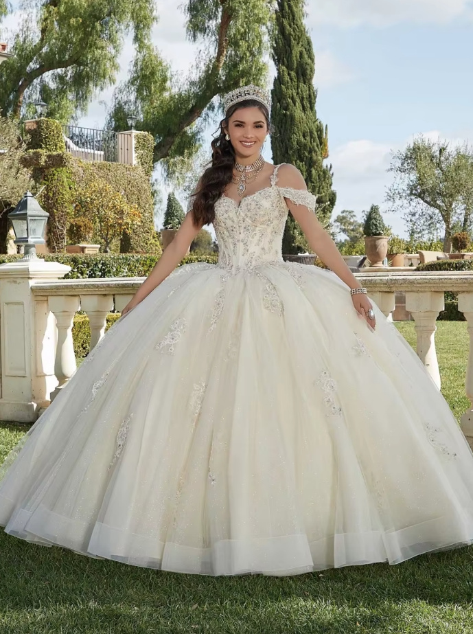 Spaghettiträger Ballkleid Carolina mit Strass und Spitze in&nbsp;Gelb