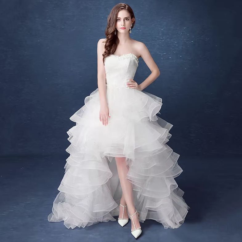 Vokuhila Brautkleid Davide Vorne Kurz Hinten Lang mit Tüll&nbsp;Rock