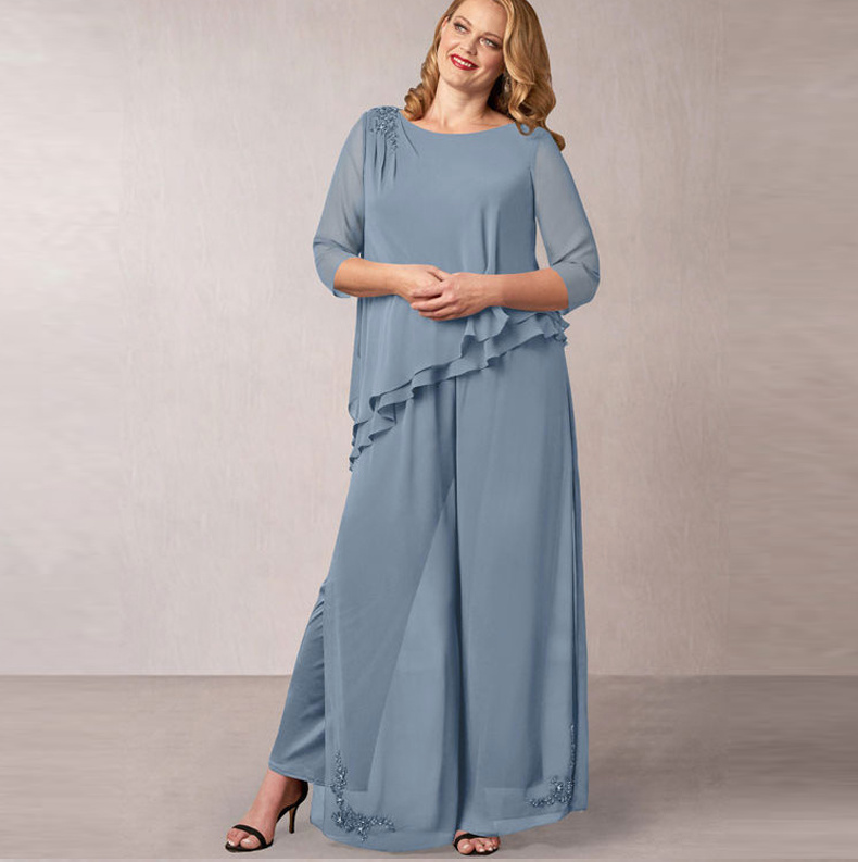 Chiffon Damen Outfit Zweiteiler Elegant für Hochzeitsgäste in&nbsp;Silber