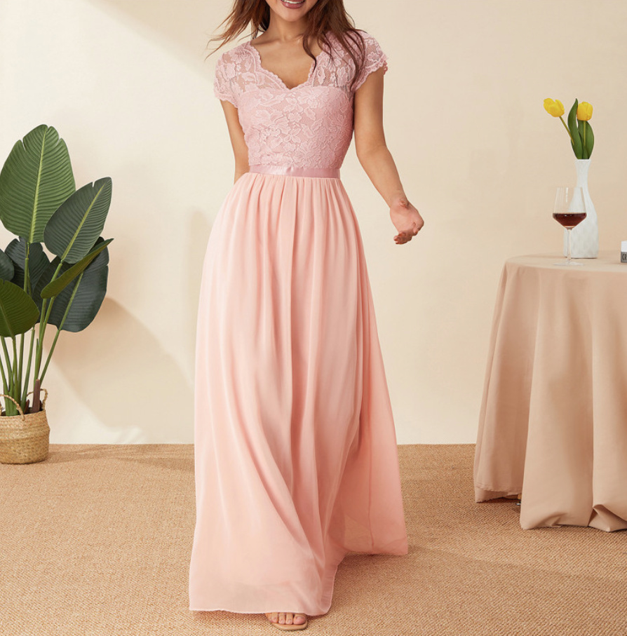 A-Linie Empire Kleid Elegant für Hochzeitsgäste in&nbsp;Zartrosa