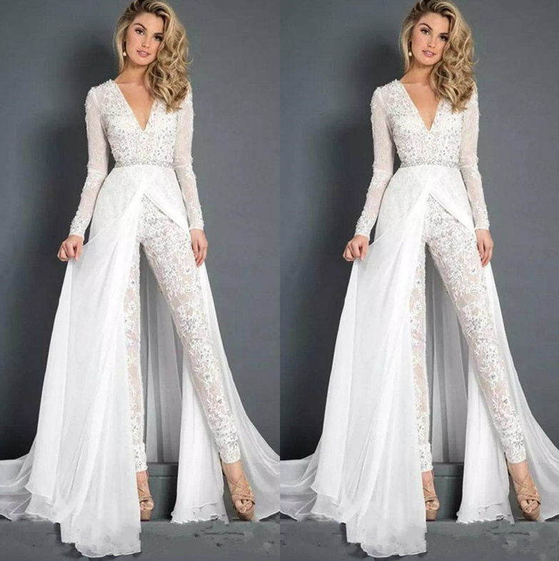 Braut Overall Jumpsuit Einteile aus Spitze mit Chiffon&nbsp;Rock