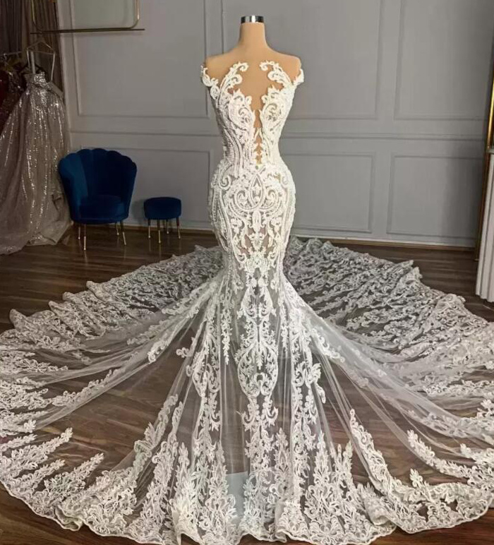 Sexy Meerjungfrau Brautkleid Enissa aus Spitze mit&nbsp;Schleppe