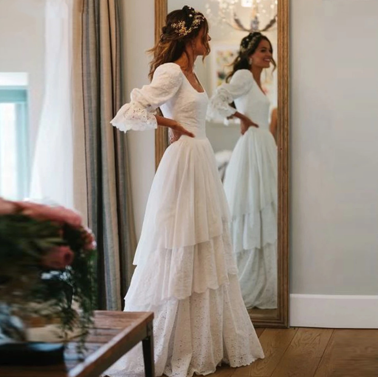 Vintage Boho Langarm Brautkleid Ester mit&nbsp;Schleppe