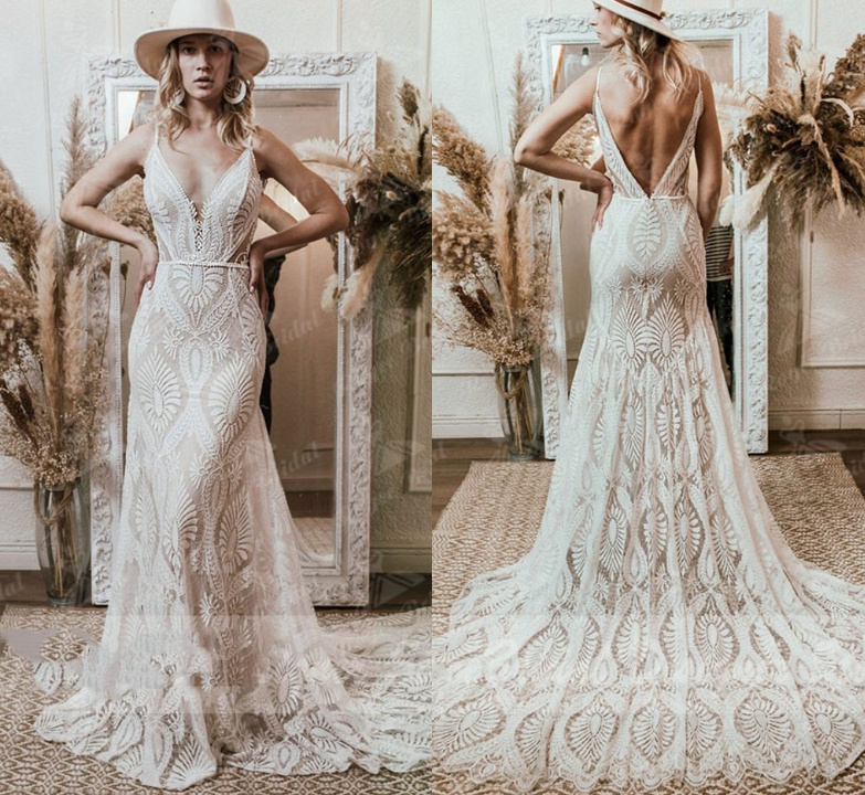 Fit and Flare Boho Brautkleid Enna mit Schleppe und Rücken&nbsp;Ausschnitt