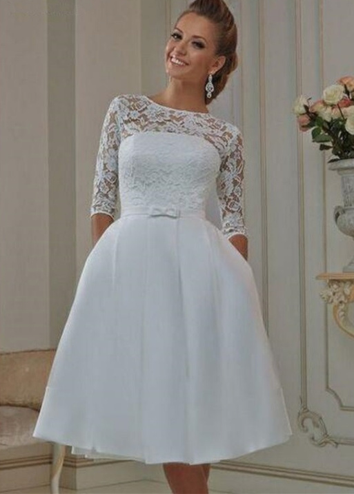 Kurzes Spitze Ärmel Brautkleid Franja&nbsp;Wadenlang