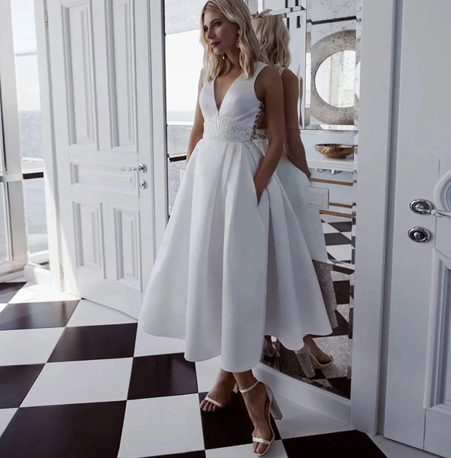 Wadenlanges A-Linie Brautkleid Frantje mit&nbsp;Taschen