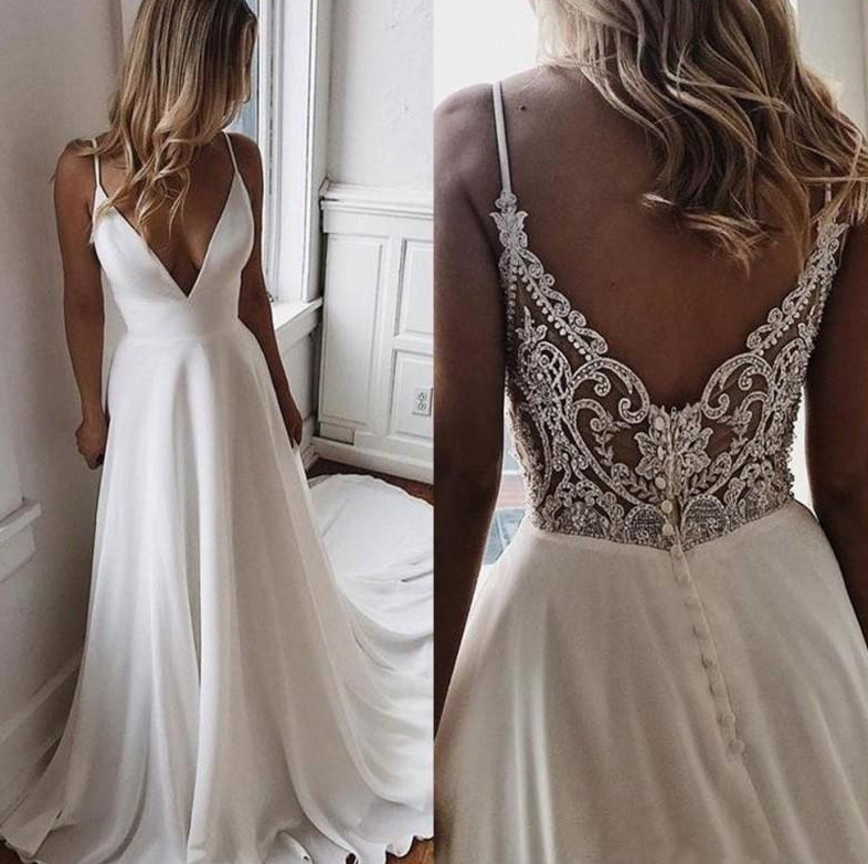 A-Linie Spaghettiträger Brautkleid Fernanda mit Rückenausschnitt und&nbsp;Spitze