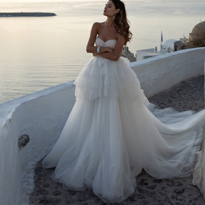 Bustie Tüll Brautkleid Freda Romantisch mit&nbsp;Schleppe