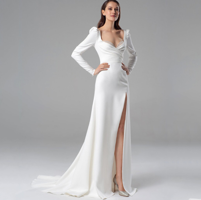 Langarm I-Linie Brautkleid Schlicht mit&nbsp;Schlitz