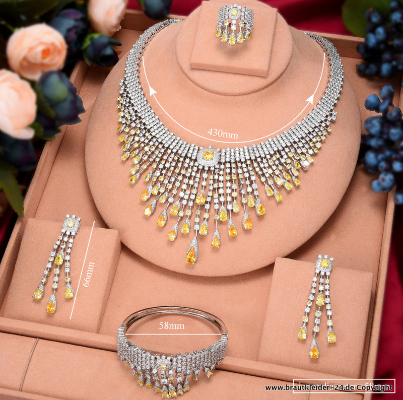 Luxus Zirkon Schmuck-Set für die Braut Silber&nbsp;Gelb