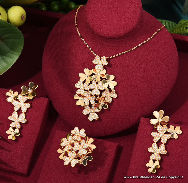 Luxus Brautschmuck Set in Gold mit 3D&nbsp;Blumen