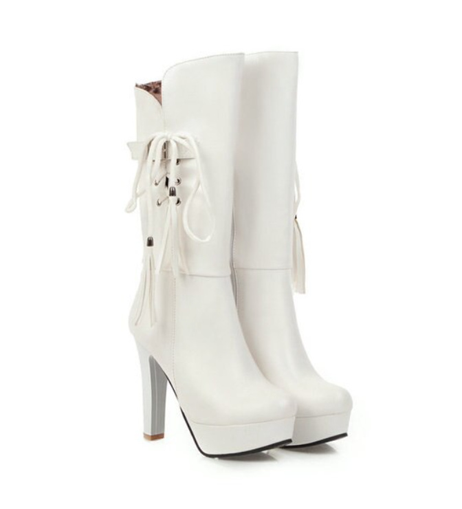 Plateau Braut Stiefel Hochzeitsschuhe in&nbsp;Weiß