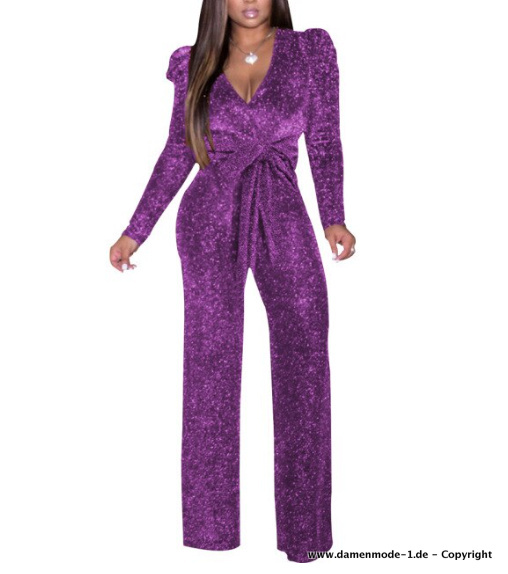 Glitzer Pailletten Jumpsuit Einteiler in&nbsp;Lila