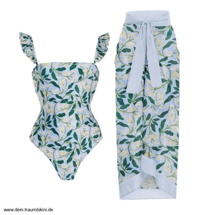 Vintage Style Blumenmuster Badeanzug Zofie in Weiß mit Rock im&nbsp;Set