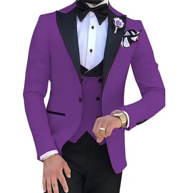 Hochzeitsanzug Aaron für den Bräutigam Lila Schwarz Dreiteilig