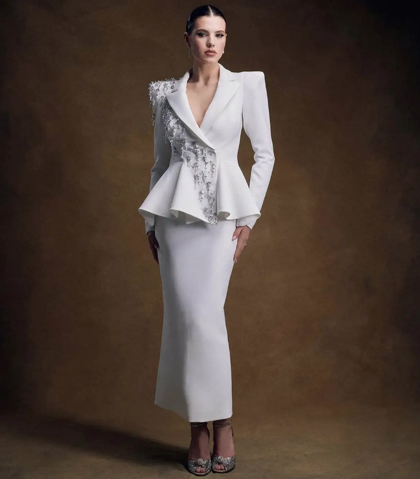 Meerjungfrau Damen Kostüm für den Standesamt Knöchellang in Weiß mit Strass&nbsp;Applikationen