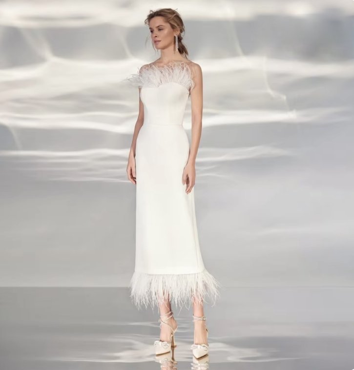 Schulterfreies I Linie Standesamtkleid Alani&nbsp;Knöchellang