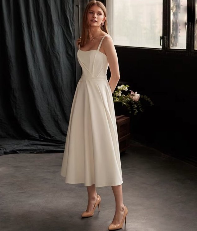 Spaghettiträger A Linie Standesamtkleid Angelina&nbsp;Wadenlang