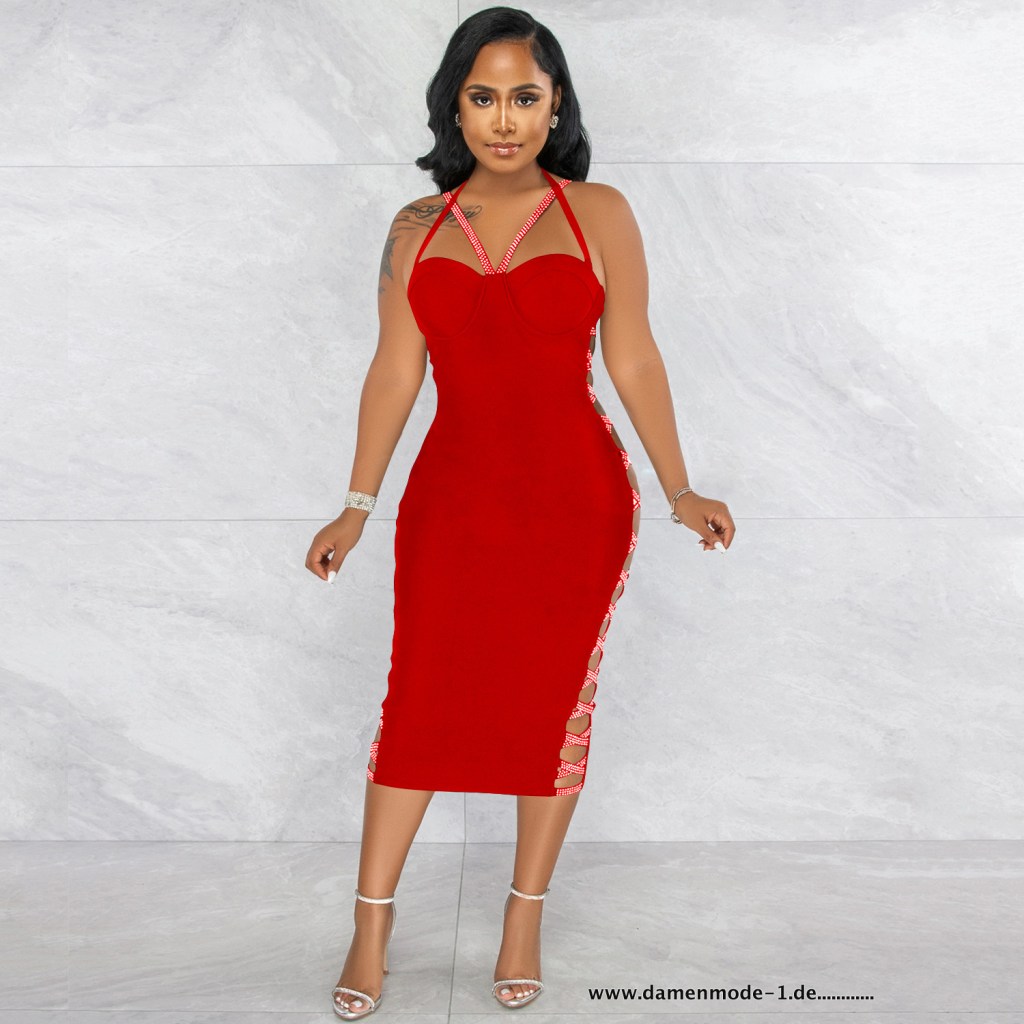 Sexy Party Bodycon Midi Kleid in&nbsp;Rot
