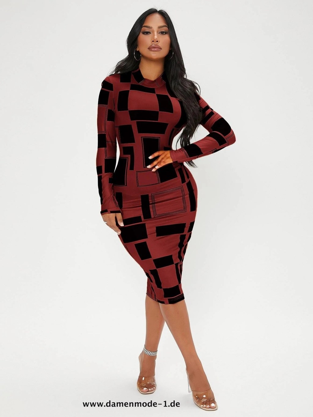 Bodycon Midi Kleid für Damen Knielang in&nbsp;Dunkelrot