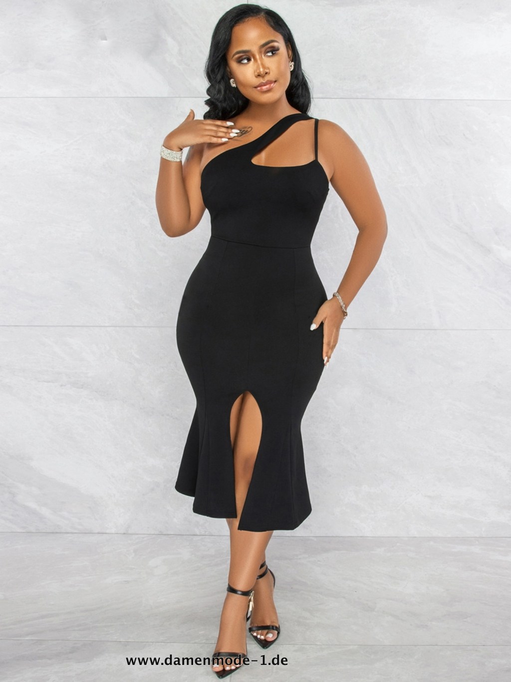 Ärmelloses Meerjungfrau Bodycon Midi Kleid für in&nbsp;Schwarz