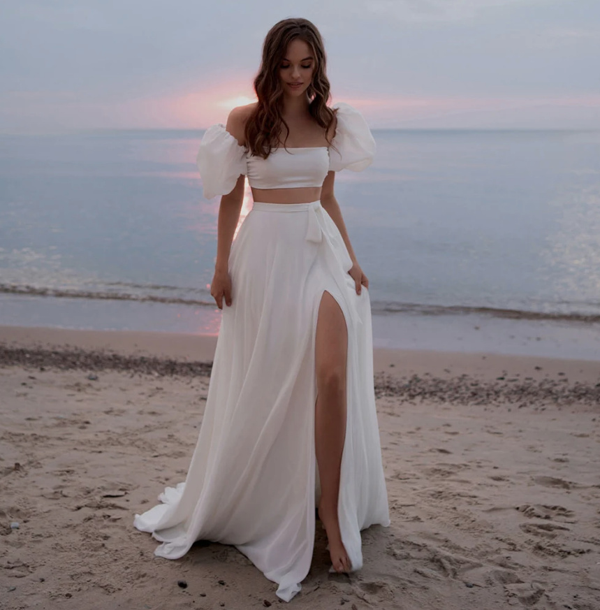 Boho Style Brautkleid Ameline Zweiteilig mit Cut Out und Puff&nbsp;Ärmel