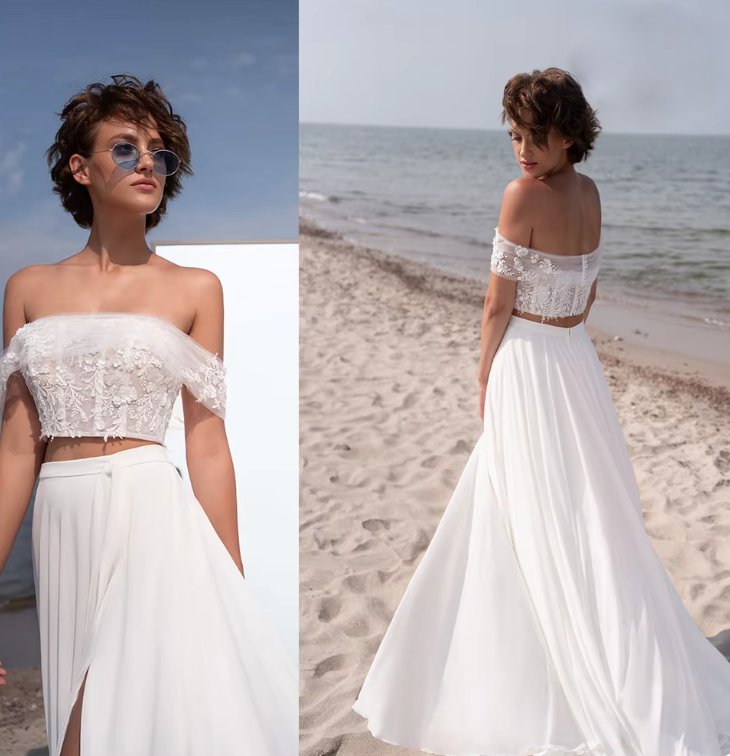 Schulterfreies Bustie Boho Brautkleid Anica Zweiteilig mit&nbsp;Spitze