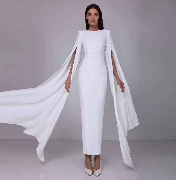 I Linie Satin Standesamtkleid Beatrix Knöchellang mit Flare&nbsp;Ärmel