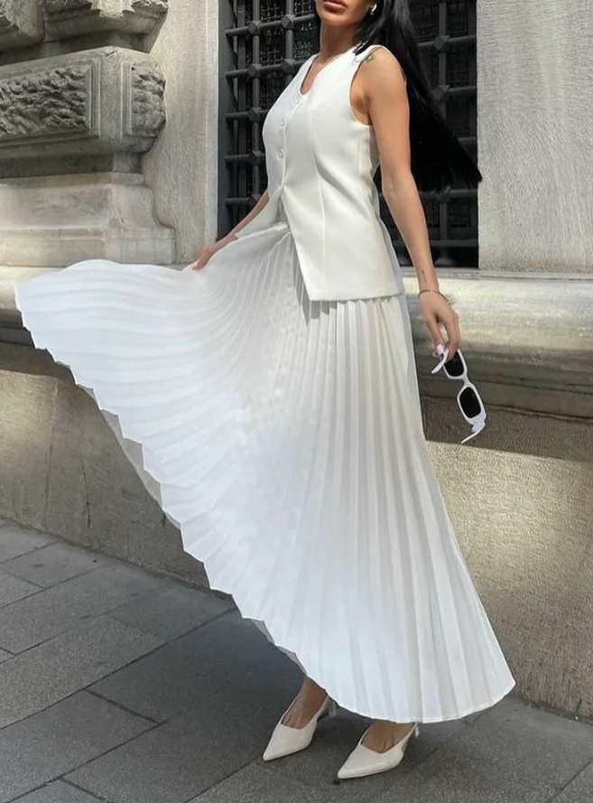Standesamt Outfit für die Braut Plissee Rock mit Weste im Set&nbsp;Weiß