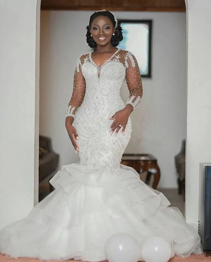 Meerjungfrau Luxus Brautkleid Bethany mit Perlen und&nbsp;Rüschen