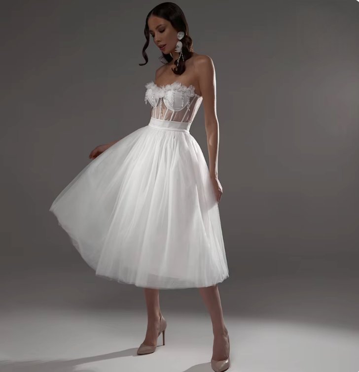 Schulterfreies Mieder Brautkleid Benita&nbsp;Wadenlang