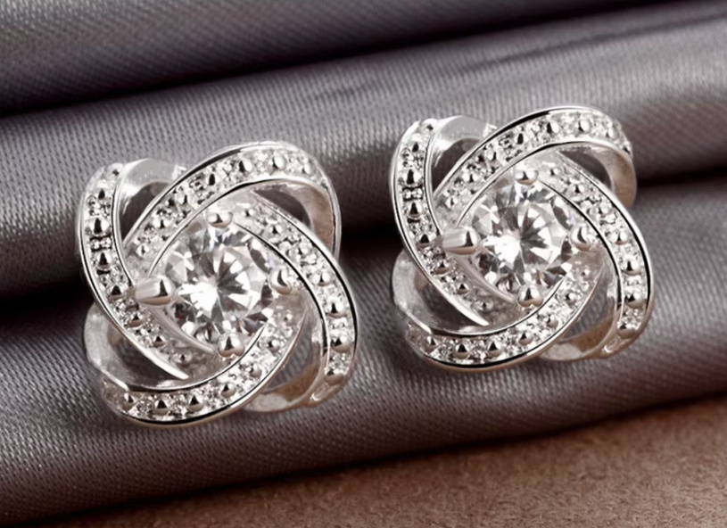 Kristall Zirkon Braut Ohrringe Ohrstecker 925&nbsp;Silber