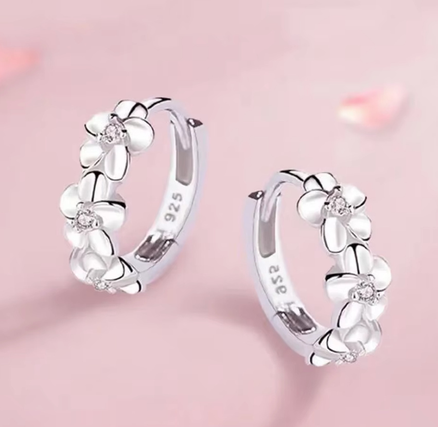 925 Sterling Silber Braut Ohrringe Rund mit&nbsp;Blumen