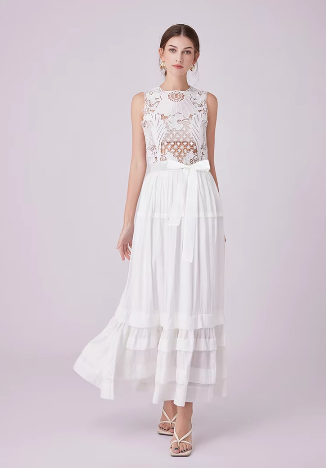 A Linie Boho Standesamtkleid Bryanna Knöchellang Ärmellos mit&nbsp;Spitze