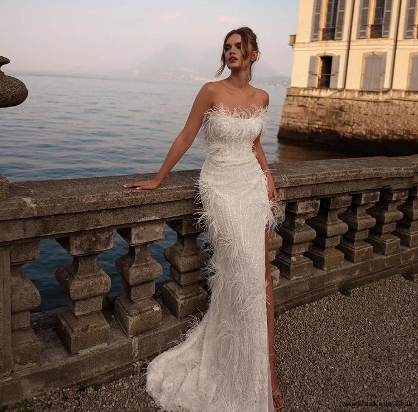 I Linie Bustie Brautkleid Lisanne Schulterfrei mit Sexy&nbsp;Schlitz