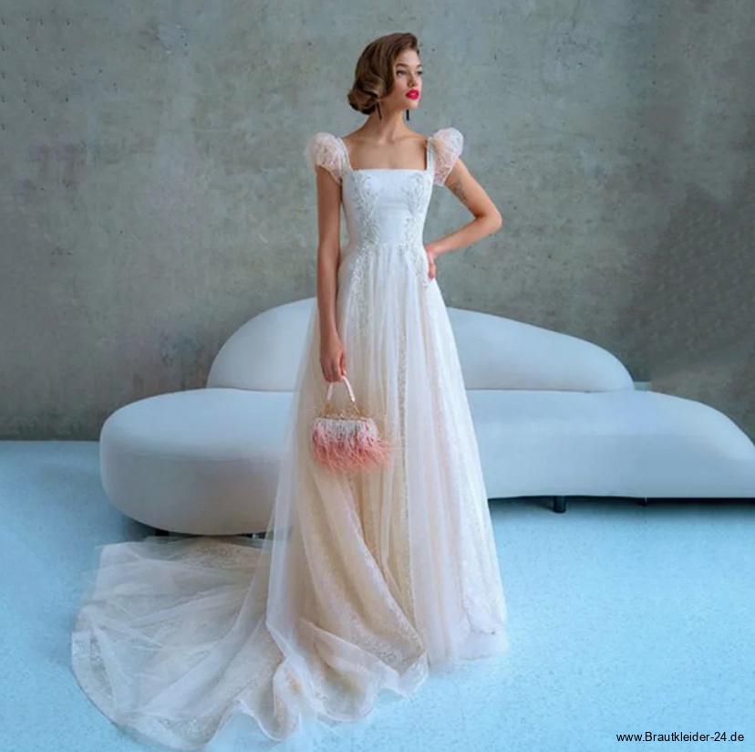 A Linie Glitzer Brautkleid Louica mit Perlen Stick Ärmel und&nbsp;Schleppe