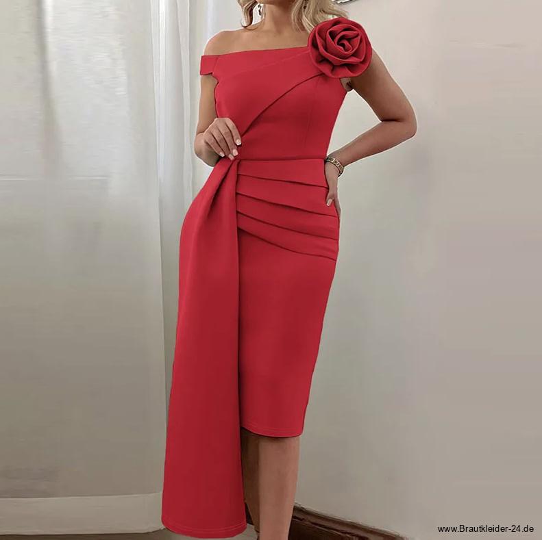 Bleistift Etui Brautmutterkleid Lula Knielang mit Blume Asymmetrisch Festlich in&nbsp;Rot