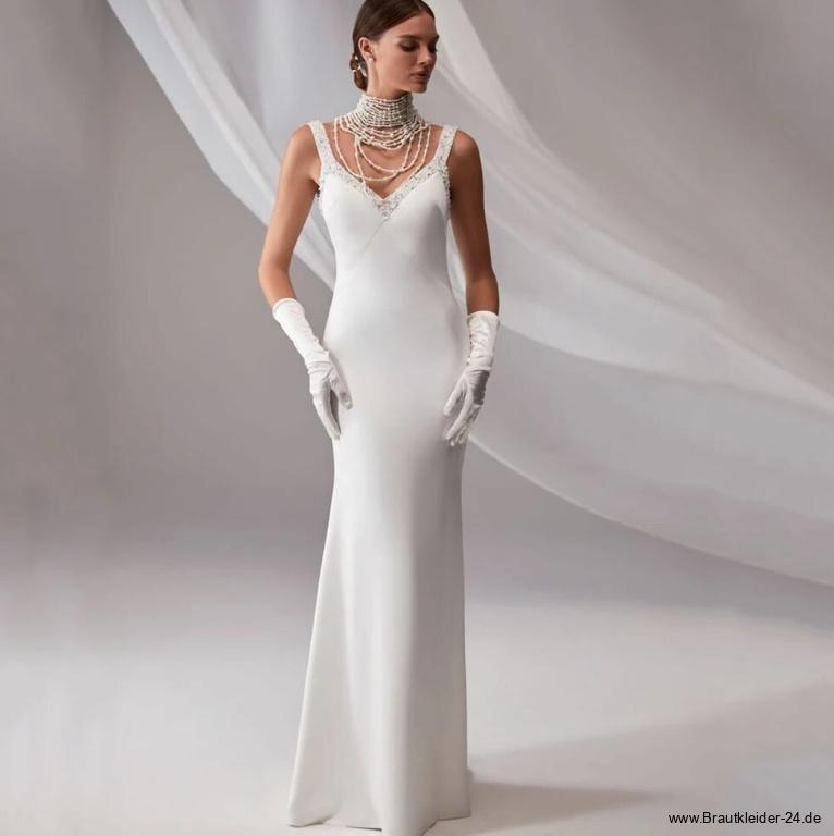 I Linie Brautkleid Luzie mit Sexy Rückenausschnitt und Perlen Pailletten&nbsp;Stickereien