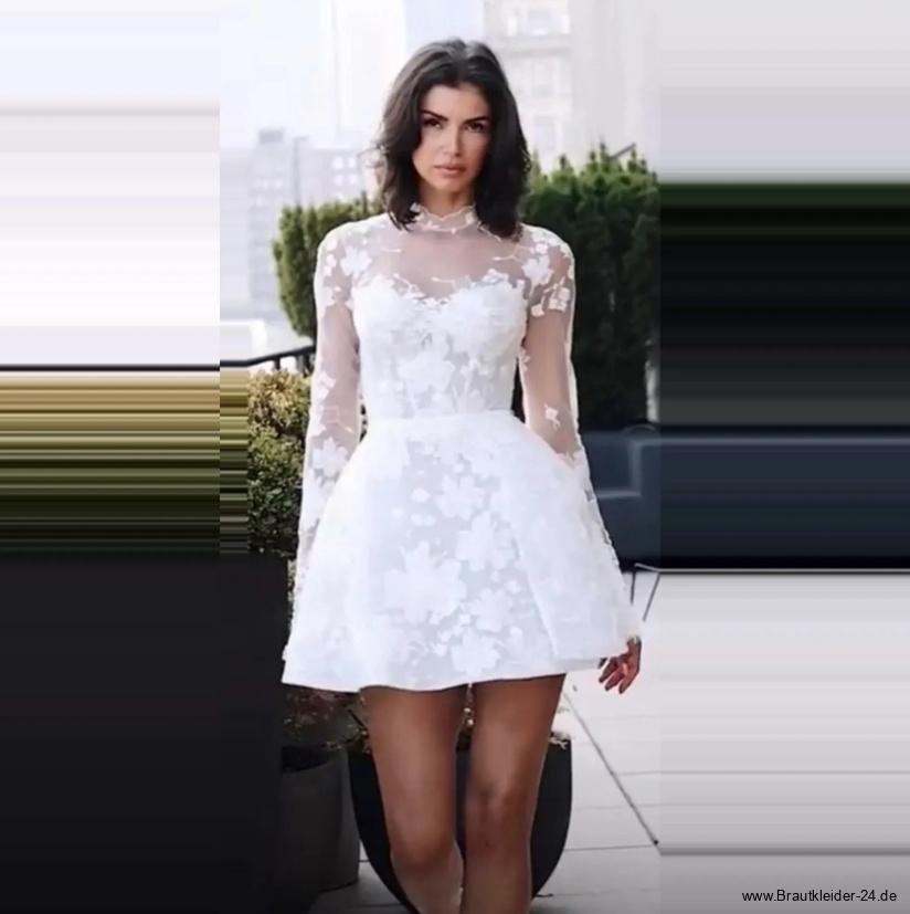 Mini Langarm Brautkleid Liv mit Spitze&nbsp;Hochgeschlossen