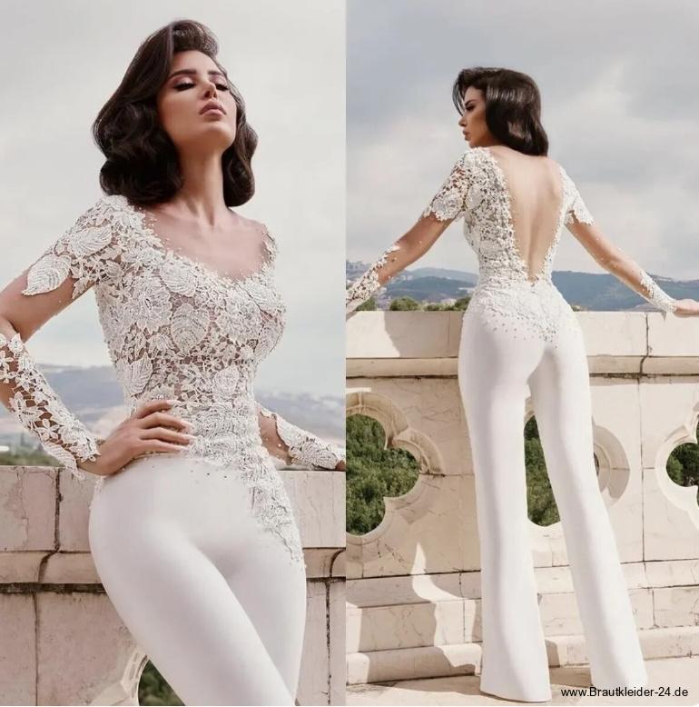 Bodycon Braut Overall Einteiler Lua für den Standesamt Lang mit Tattoo&nbsp;Spitze