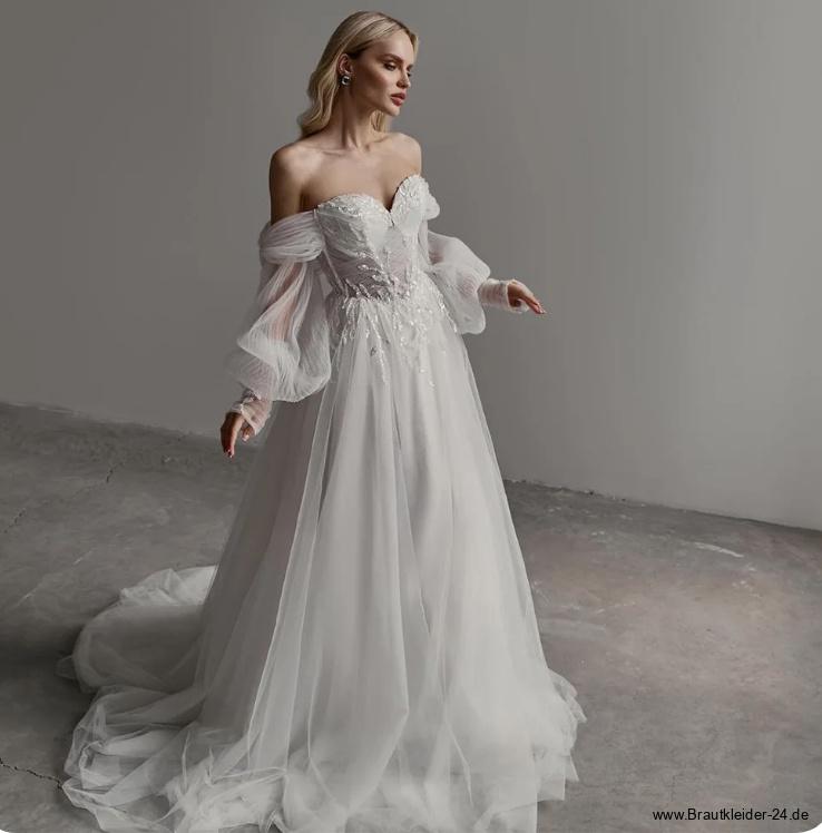 A Linie Boho Brautkleid Leilai Schulterfrei mit Perlen Pailletten&nbsp;Stickereien