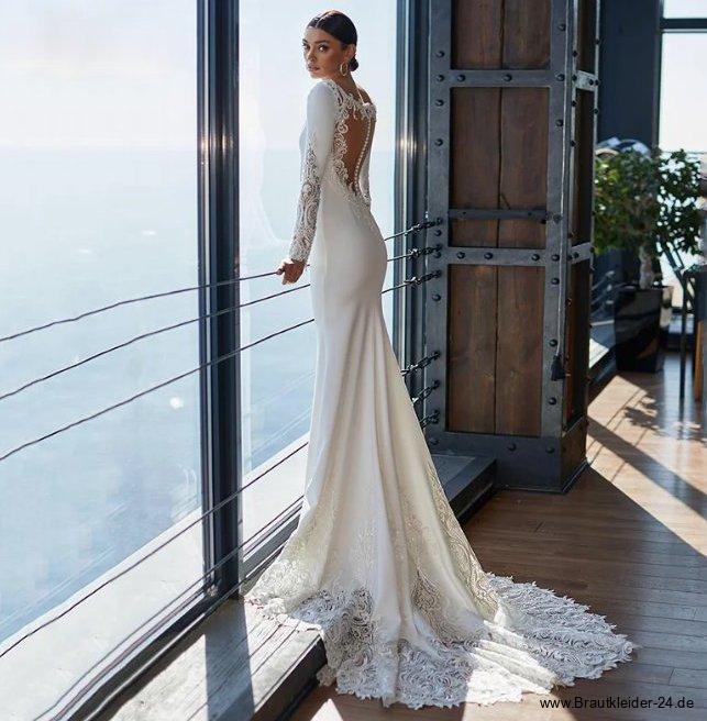 Langarm Meerjungfrau Brautkleid Luana mit Tattoo Spitze am Rücken und&nbsp;Schleppe
