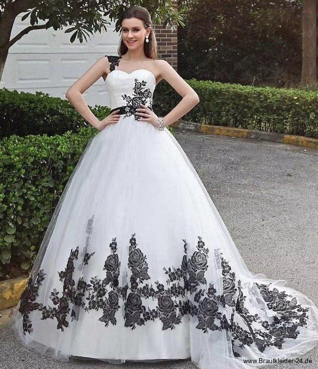 One Shoulder A Linie Brautkleid Cora mit Schwarze&nbsp;Rosen