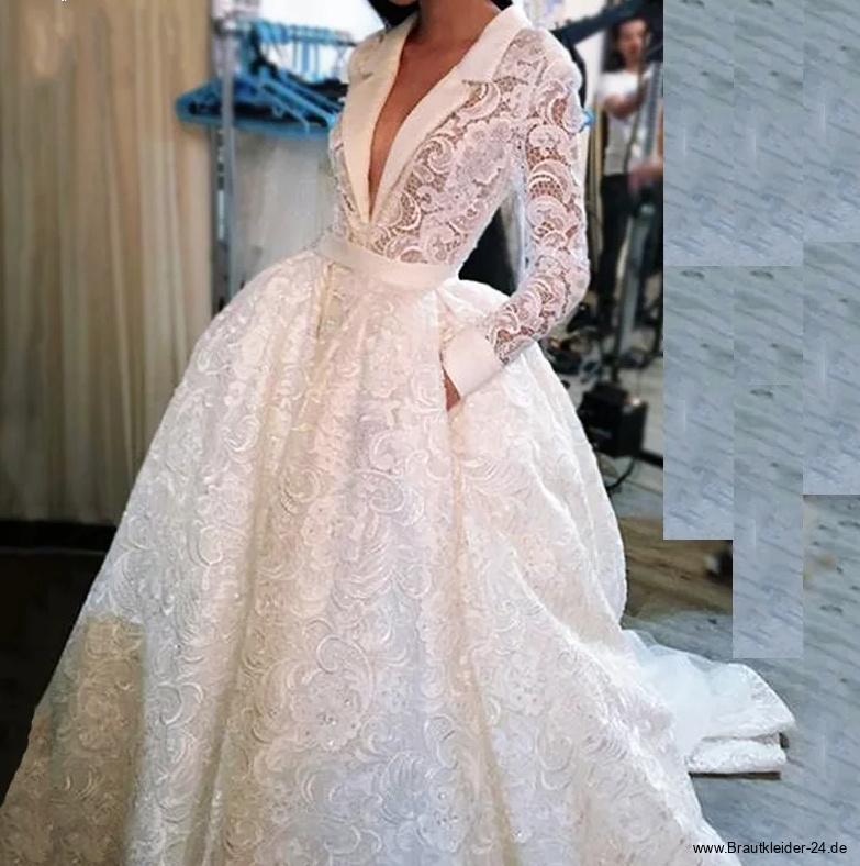 A Linie Langarm Brautkleid Chiara mit Spitze und&nbsp;Schleppe