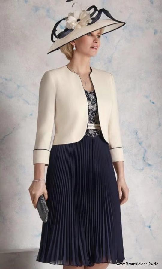 Plissee Brautmutterkleid Knielang mit Bolero Jacke in Schwarz&nbsp;Champagne