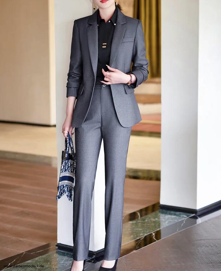 Business Damen Hosenanzug Babette Elegant in Silbergrau&nbsp;Lang