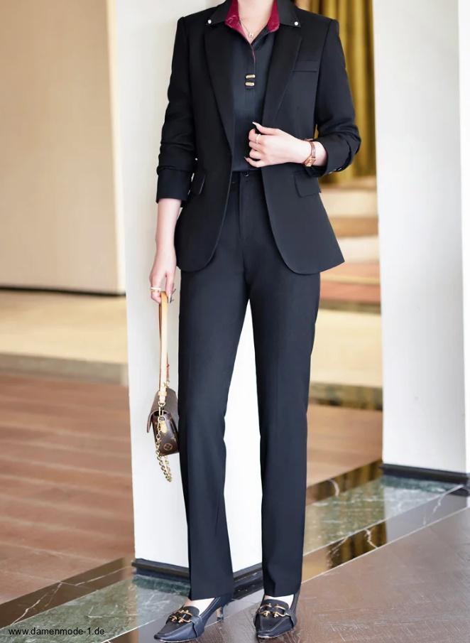 Business Damen Hosenanzug Babette Elegant in Schwarz&nbsp;Lang