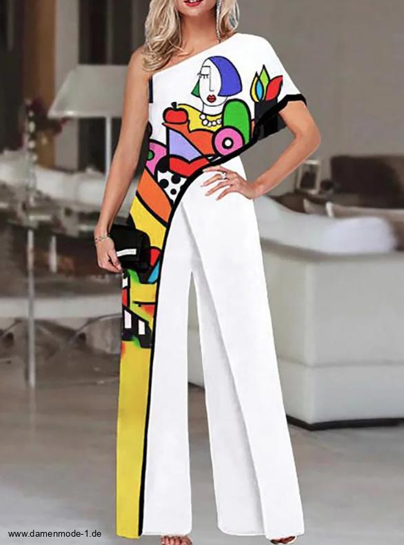 One Shoulder Damen Overall Einteiler Berenike in Vintagestyle&nbsp;Blau