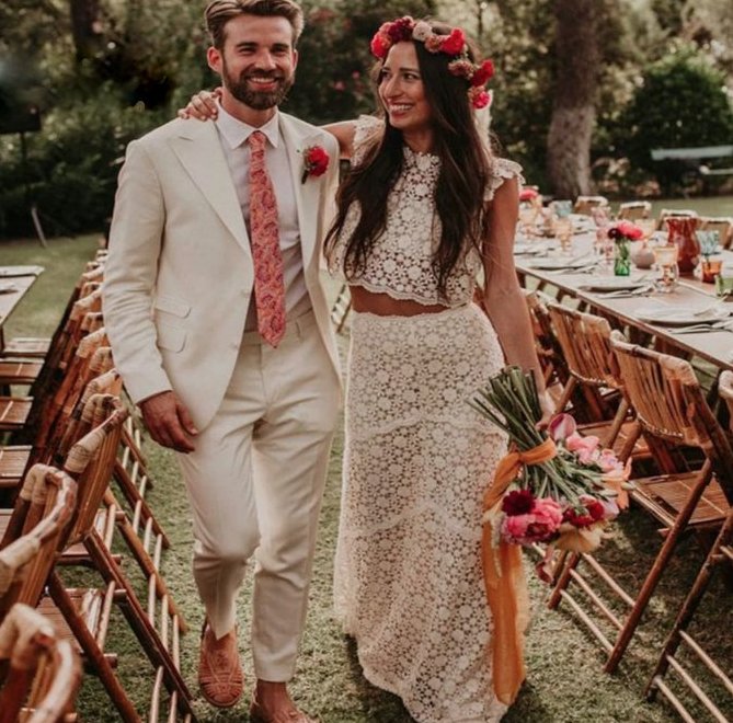 Zweiteiliges Boho Brautkleid Aliya aus Spitze Bodenlang&nbsp;Ärmellos